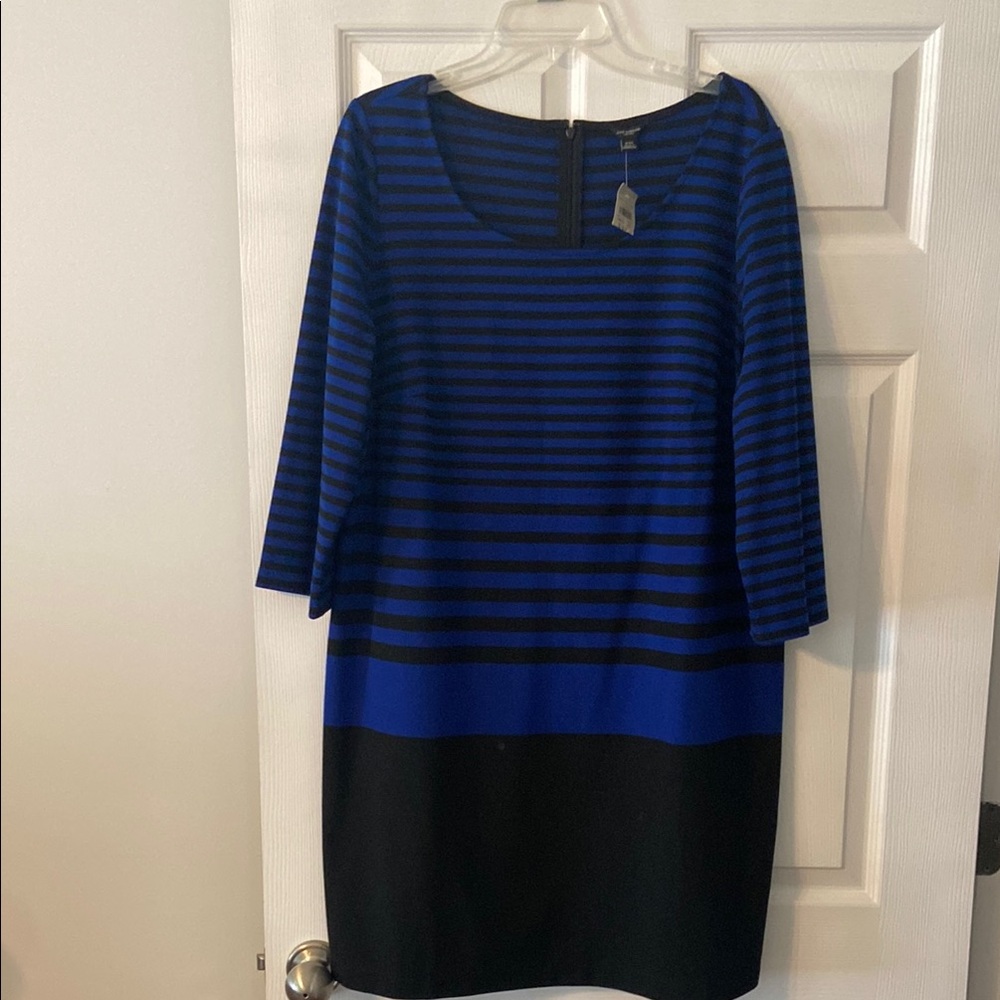 Ann Taylor Blue and Black Striped Long Sleeve Dress size XXL length 36” bust 44”